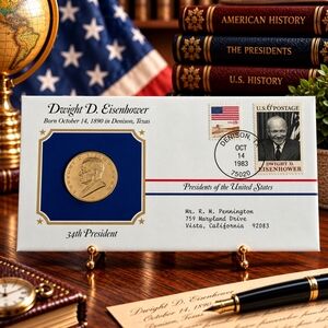 Dwight D Eisenhower 34th President Postal Commemorative Society Gold Medal Cover